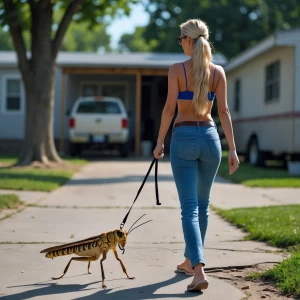A person is standing in their front yard and sees A woman walkin...