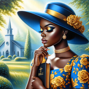 An airbrush oil painting depicts an African American woman with...