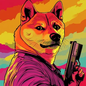 MEME DOGE, robs a bank, in the style of a Grand Theft Auto loadi...