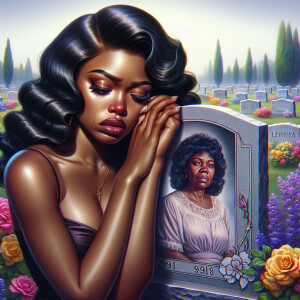 A beautiful light-skinned African-American woman with long wavy...