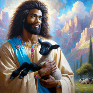 Oil painting of an African-American man resembling Jesus Christ,...