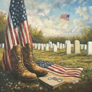 Design a solemn and respectful image to honor Memorial Day, feat...