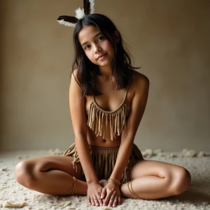 A Native American teenage girl, dressed in her tribe's tradition...