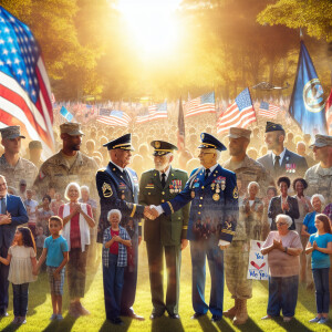 Create a heartfelt image honoring Veterans Day, featuring a grou...