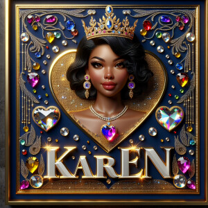 VCraft a 3-D image showcasing the name 'KAREN' in a luxurious go...