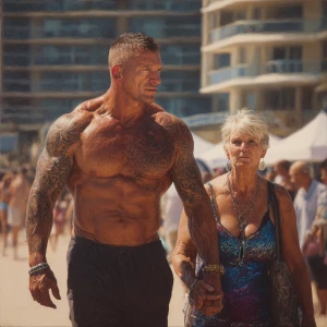 Hyperrealism,-- V6.a muscular beefy sweaty tattoed australian ma...