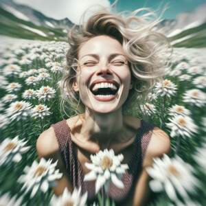 A woman laughing in the edelweis field