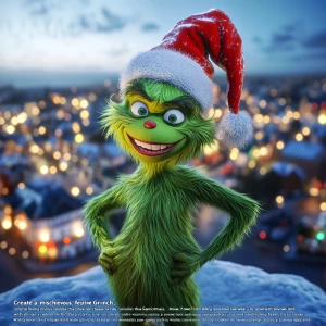 "Create a mischievous, festive character resembling the Grinch f...