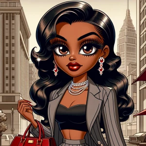 African American Betty Boop with long hair, flawless makeup and...