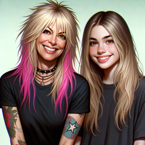 Create an image of Avril Lavigne and her Teenage daughter Elsie...