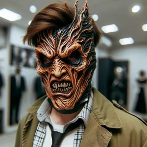 A man wearing a gelatinous freddy Krueger mask