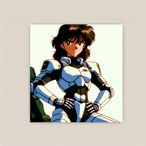 1990s anime screencap, girls a plugsuit, standing with hands on...