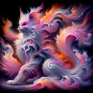 A shimmering ethereal plasma prowler, its form a whirlwind of da...