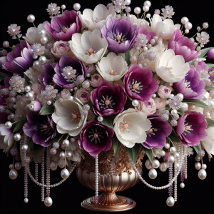 Create 3-D realistic image of an exquisite bouquet of purple and...