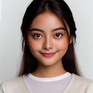 A 21-year-old Malaysian woman with a clean face, looking directl...