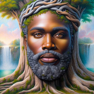A hyper-realistic 3-D oil painting depicting a tree integrated w...