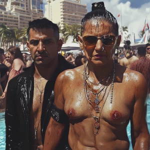 Photorealism,a muscular criminal man walking with his sweaty ind...