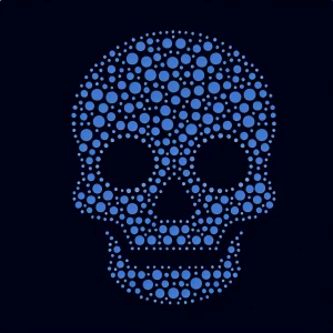 a simple royal blue dotted dots forming the shape of skull faces...