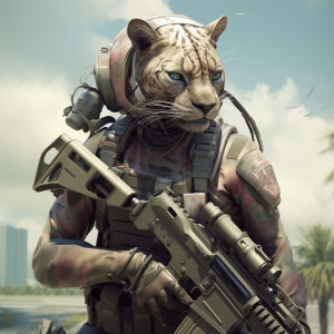 Female, anthromorphic Florida panther, american military gear