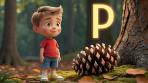 🅿️ P — Pinecone
A cheerful little boy, around 5 years old, with...