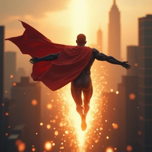 Create an image of a Nigerian superhero dramatically arriving to...