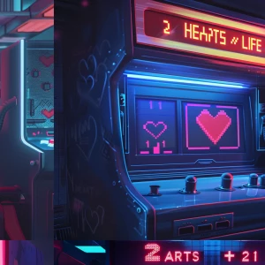 /imagine prompt: inside a vintage 1980s arcade cabinet screen, p...