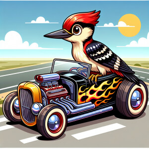 Hot rod wood pecker cartoon