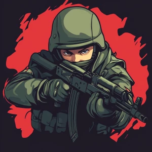 Logo of russian kid soldier in modern military attire, holding a...