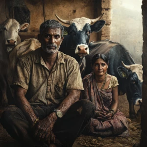 Photorealism,a muscular sweaty village head man sitting beside a...
