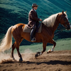 A man is going on horse 9:16