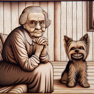 Whimsical old lady with a sullen look sitting in her living roo...