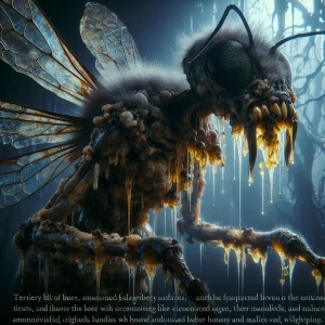 "In the shadows of a dimly lit, abandoned apiary, an unsettling...