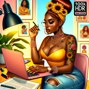 Airbrush a beautiful curvy African American woman tan skin tone...