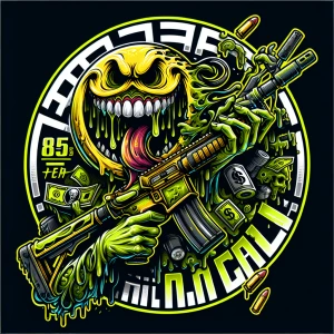 Create a professional ,  horror-themed circular brand logo featu...