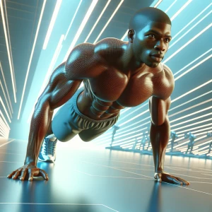 Generate an image of an athletic African-American male performin...