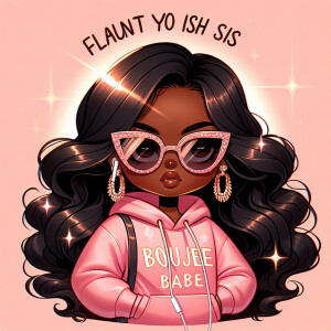 “Describe a chibi-style glamorous woman with rich melanin skin,...