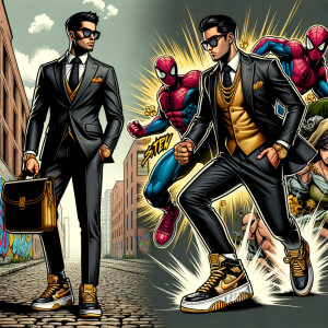 Street art style hip hop Charlie Brown wearing a business suit a...