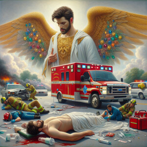 Create a realistic 3D oil painting depicting a scene of emergenc...