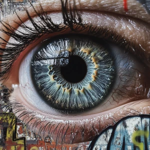 Generate an image of a human eye in close-up view, showcasing a...