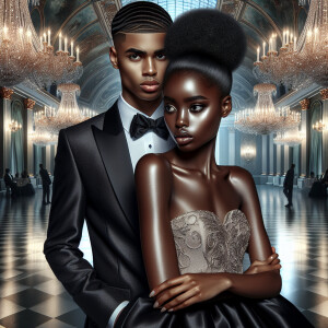 A light skin African American couple at a fancy ballroom event....