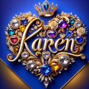 VCraft a 3-D image showcasing the name 'KAREN' in a luxurious go...