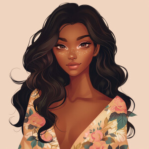 Cartoon illustration Hana,Ethiopian-Korean,Light caramel with go...