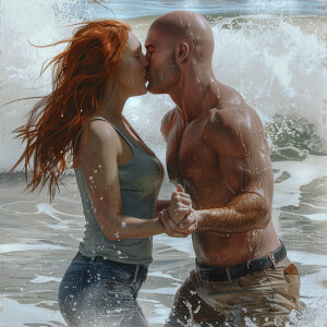 A photorealistic high resolution image. Light ginger haired fema...