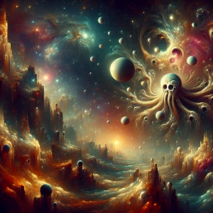 * A cosmic horror image, a scene of unsettling beauty and dread,...