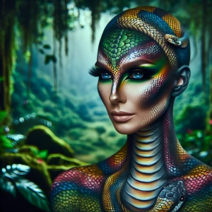 Hollywood make-up, a woman  painted to look like a  snake from h...