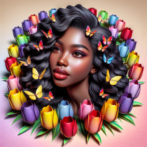 3D face of a light skin african-American beautiful woman with br...