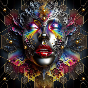 Create an image featuring a three-dimensional, rainbow colour, g...