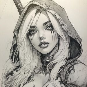 Lady Death by J.Scott Campbell, no pupils in eyes