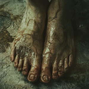 Photographic realistic foot  with a female human exaggerated cry...