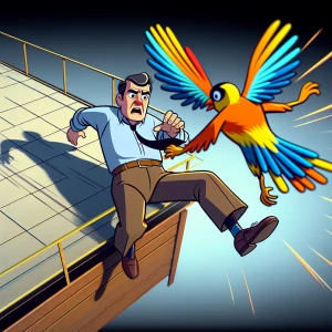 man tries to jump from a ledge but bird crashes into him saving...